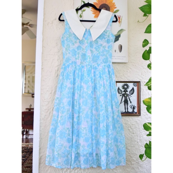 50s pastel teal blue green purple cotton gauze day dress (S) - Picture 5 of 5